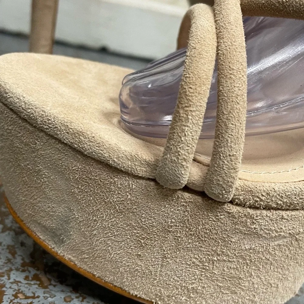 SCHUTZ Platform Nude Suede Strappy High Heels